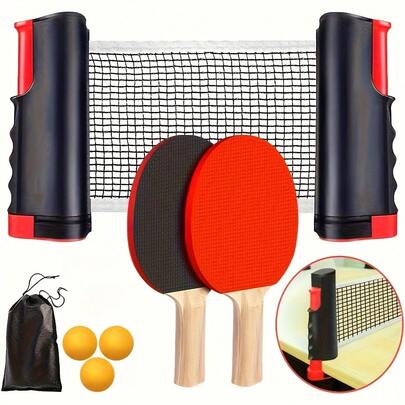 1 Set Portátil de Ping Pong: Montaje rápido, incluye raquetas, pelotas y red retráctil, conveniente para entretenimiento interior/exterior. Pelotas de ping pong disponibles en múltiples colores, adecuadas para deportes de invierno y actividades interiores.