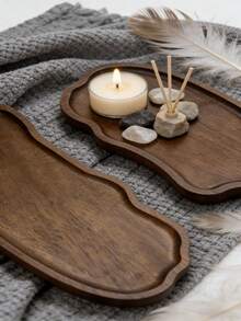 时尚风格装饰木托盘，多功能装饰木托盘，化妆品口红香水收纳托盘，创意木托盘，储物木托盘，储物托盘，浴室配件，适用于客厅、家庭、餐桌、酒店装饰木托盘，天然木托盘，礼品木托盘。 - 棕色 - 查看 5