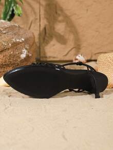 On feet& in love Women's Fashionable Elegant Stilettos Pointed Toe High Heel Sandals, Suitable For Dresses In Summer - Black - View 7