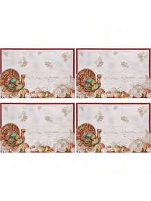 EstiloElrene Home Fashions Mantel Resistente A Las Arrugas, Con Borde De Pavo, Para OtoñO, Para Mesa De Comedor De Temporada, Rectangular De 60 X 102 PulgadasVersióN Mejorada - Servilletas (8) - Ver 9