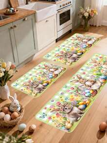 1/16件 40*60/50*80/40*120cm 復活節兔子廚房地墊，居家腳踏墊，綠色格紋花卉蛋節日裝飾地毯 - 彩色 - 查看 3