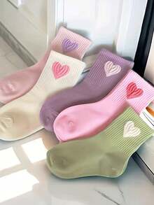 10双装纯棉儿童袜，可爱爱心图案，男女童通用中筒袜，春夏秋季均适用 - 彩色 - 查看 2