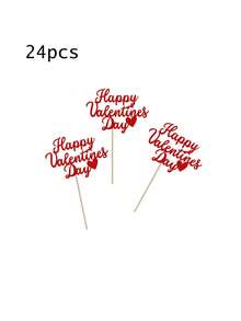 12/24pcs Valentine's Day Cupcake Toppers, Red Glitter Happy Valentine's Day Cupcake Decorative Picks, Suitable For Wedding, Engagement And Party Decoration, As Well As Valentine's Day Party Decor - Multicolor - View 8
