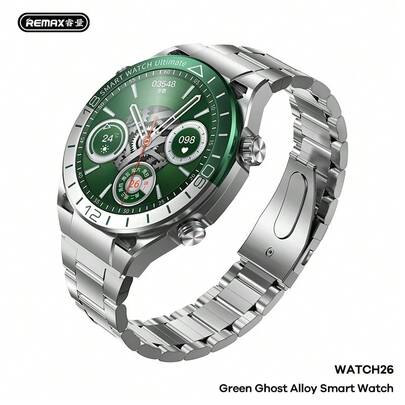  REMAX WATCH26“绿色幽灵”男士合金智能手表，可追踪跑步、健身和健康状况，支持蓝牙通话，非常适合日常佩戴或运动，是斋月或开斋节的贴心礼物。