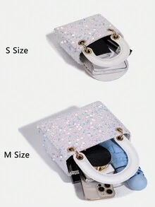 1pc Girls' Fashion Sequin Elegant Handbag, High-End Shoulder Crossbody Bag With Adjustable Strap, Matching Mother-Daughter Bag, Clutch, Evening Bag, Wallet, Coin Purse, Suitable For Daily, Party, Travel, Ideal Gift - Sequined Handbag - View 6