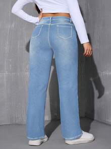 Women's Plus Size Thermal Lined Straight Pants - Mid-Rise Winter Warmth & Everyday Style - Light Wash - View 2