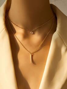 Nooxian 1件装女士铜条元素吊坠多层项链 - 金黃色 - 查看 6