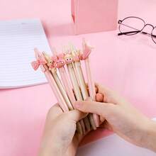 2 Styles Random Cute Girl Press Ballpoint Pen, Ins Aesthetic Student Teenager Black 0.5mm Neutral Ink Gel Pen, 0.5mm Black Ink Plastic Press Style Pink Cream Color Lovely Girl Pen - Multicolor - View 1
