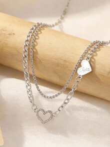 1pc Design Double Layer Titanium Steel Chain Necklace For Women, Suitable For Daily Wear