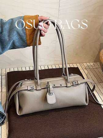 1pc Early Spring New Fashion PU Commuter Bag, Elegant Minimalist Solid Color Retro Shoulder/Underarm Bag For Women