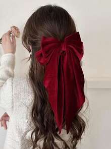 1/2 piezas Pinzas para el cabello con lazo de satén de cola larga para niñas, diseño de lazo de cola larga con estilo de fiesta, lindo y llamativo, perfecto para fotos - Burdeos - Ver 4