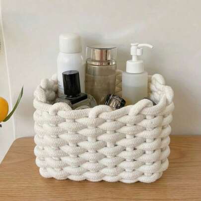 1pc Woven Makeup Storage Basket, Gift For Valentine's Day,For Holiday Beach, Bathroom Collection, Bedroom Collection, Large Capacity