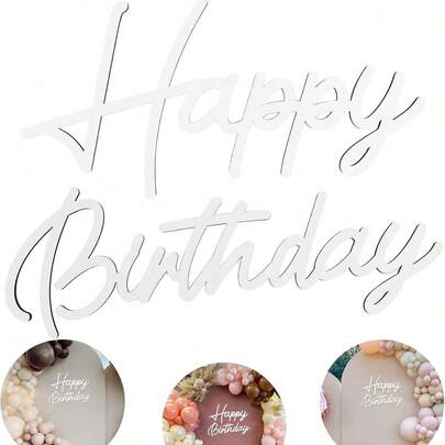 1pc Happy Birthday Wooden Sign, White Hollow Wooden Happy Birthday Letters, Vintage Rustic Style Birthday Party Decor, Photo Prop (White)