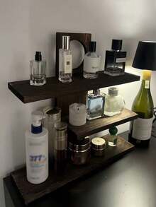 1pc Vintage Wooden Perfume Rack, Retro Solid Wood Multi-Tier Cosmetic Display Shelf - Brown - View 7