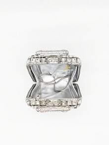 Women's Sparkly Silver Bow Design Rhinestone Clutch Purse Perfume Bottle Shaped Crystal Evening Bag For Wedding Cocktail Party - Silver - View 7