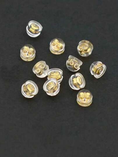 12个18K金耳钉后塞/螺母，硅胶耳钉替换后塞，适合耳垂下垂，不刺激皮肤，低过敏性，适用于珍贵珠宝的耳饰配件