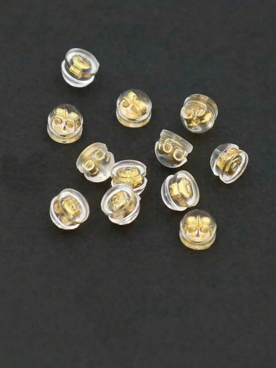 12pcs 18K Gold Earring Backs/Nuts, Silicone Earring Replacement Backs, Suitable For Drooping Earlobes, Non-Irritating, Low Allergy Earring Accessories For Precious Jewelry - Multicolor - View 1