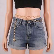 1件简约镂空心形金属身体链，时尚百搭复古腰链，适合女性日常佩戴和派对场合 - 金黃色 - 查看 3