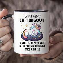 1 pieza, Taza de café de unicornio arcoíris divertida "ME HE PUESTO EN TIEMPO DE ESPERA HASTA QUE PUEDA JUGAR BIEN CON LOS DEMÁS, ESTO PUEDE TARDAR UN RATO" Taza novedosa para el té de la mañana, decoración de escritorio de oficina, regalo humorístico para amigos/familiares que necesiten un "tiempo de espera" - Multicolor - Ver 3