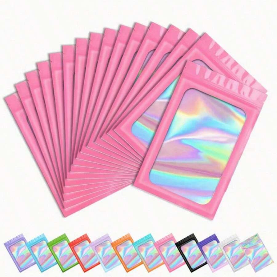 50个全息珠宝袋，耳环项链收纳袋，抗氧化礼品包装袋，小礼品袋，可爱全息彩虹卡包，无酸档案级保护，标准尺寸，适合生日派对回礼、婚礼、婴儿派对等场合。 - 多色 - 查看 1