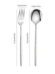 2/6/12 pièces Cuillères et fourchettes à dessert en acier inoxydable réutilisables avec motif portugais, convient pour remuer le café, la crème glacée, le gâteau, les restaurants, les fêtes, les mariages, les cafés, le thé de l'après-midi, les boutiques de desserts - Doré - Voir 2