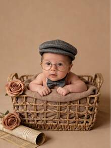 Set de fotografía vintage para recién nacidos - Sombrero + Gafas + Pajarita + Marco, adecuado para fotos de bebé niño/niña de 100 días, estilo Ins, sombrero y pajarita de caballero para bebé, celebración de 100 días/luna llena, mismo estilo que el bloguero - Multicolor - Ver 8
