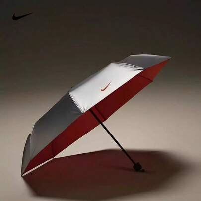  Oferta de regalo exclusivo para miembros Nike, paraguas deportivo de doble uso plateado y naranja con bolsa de almacenamiento plegable, protección UV, resistente a la lluvia y al sol OG061-098A