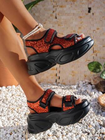 Sandalias de plataforma y cuña de verano para mujer, cómodas con soporte todo el día, diseño slip-on para salidas de ocio, naranja