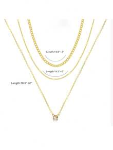Teen Layered Gold Necklace, Exquisite Pendant Necklace, Inlaid With Cubic Zirconia Circles, Thick Stacked Cuban Chain Necklace, Fashionable Waterpr For Kids - Multicolor - View 3