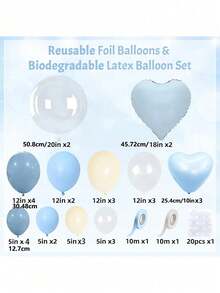 1/34件套浅蓝色和米色气球派对装饰套装，包含心形和圆形乳胶气球，适用于氦气充气派对、婚礼、生日 - 柔和的蓝色和米色派对用品（不含氦气） - 彩色 - 查看 2