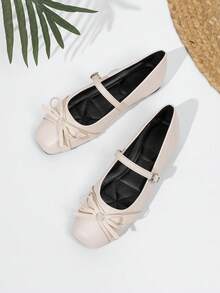 2026 Spring New Arrival Mary Jane Shoes, Bowknot Soft Bottom Flat Loafers For Women - Apricot - View 2