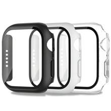 适用于 40mm/41mm/44mm/45mm/46mm/42mm Series 11/10/9/8/7/6/5/4/SE 的 3 件装屏幕保护膜，防震防刮，超薄硬质 PC 外壳，内置钢化玻璃膜，兼容 配件