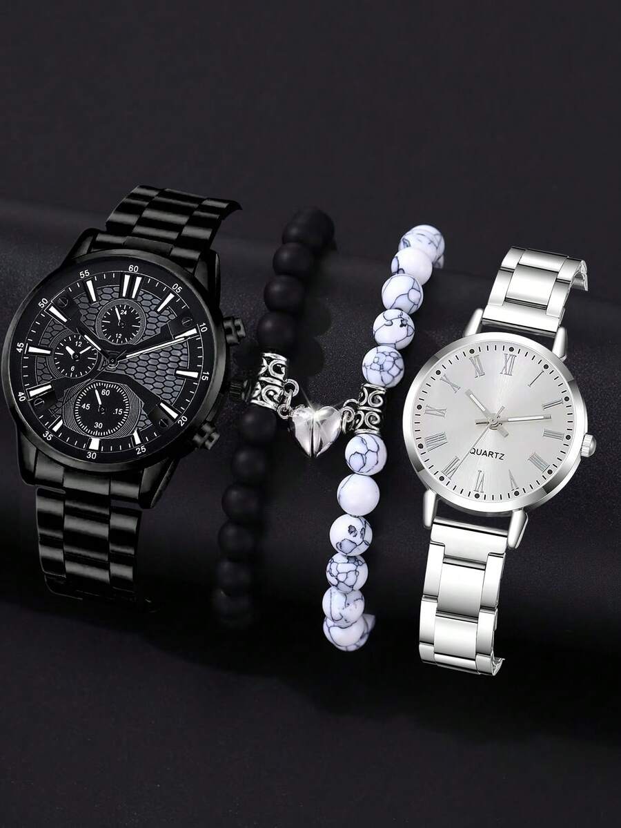 4PCS/Set Women's Ladies Female Quartz Wrist Watches Alloy Minimalist Luxury Vintage Elegant Jewelry Y2K Party Dress Vacation Holiday Festival Gift Valentine's Day Watch Bracelet Set - Multicolor - View 1