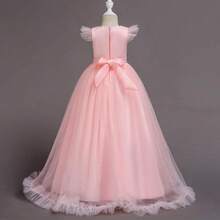 Flower Girls Maxi Dress Bridesmaid Wedding Pageant Party Princess Communion Floral Boho Vintage Lace Dance Gown - 粉色 - 查看 5