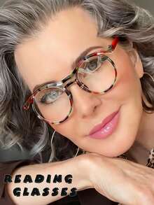 Exquisite Printed Contrast Color Floral Pattern Round Frame Reading Glasses, Combining Printed And Contrast Color Design To Add Fashionable Layers, Round Frame Design Is Retro And Gentle, Flexible In Multiple Diopter Options, Ideal Choice For Those Pursuing Unique Style And Practicality, Easily Create An Eye-Catching Look. - Transparent - View 1