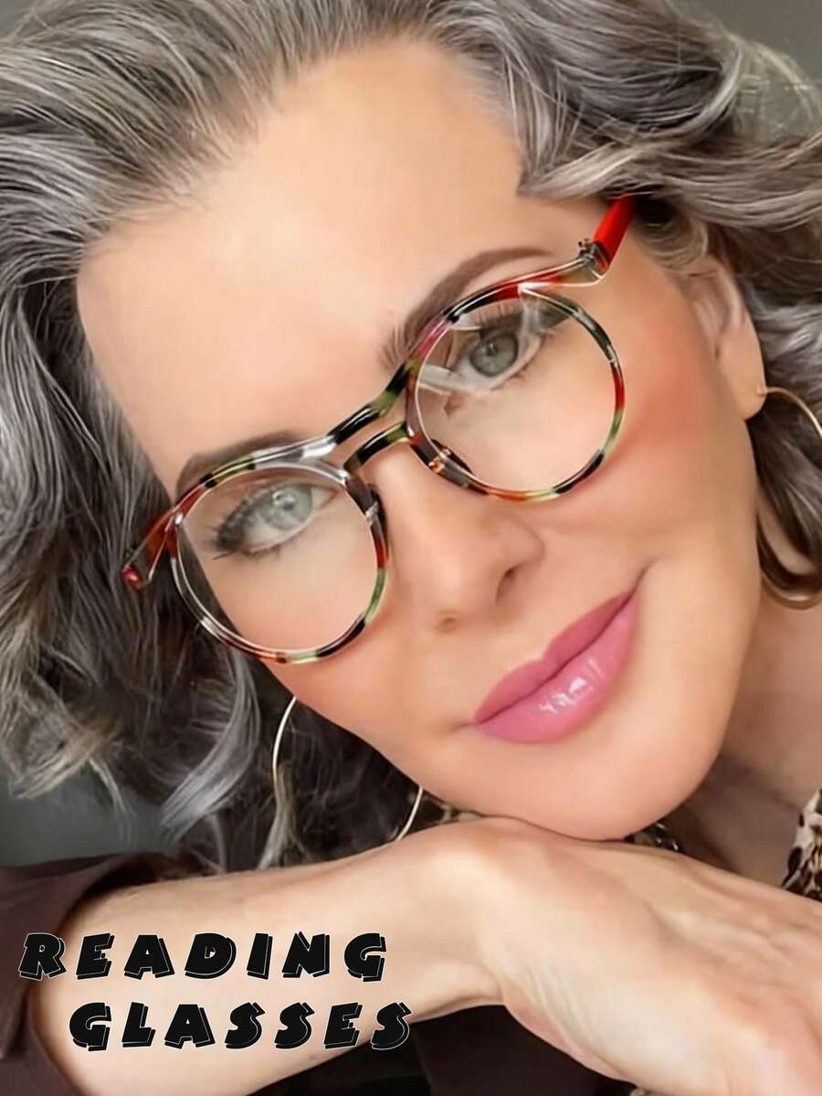 Exquisite Printed Contrast Color Floral Pattern Round Frame Reading Glasses, Combining Printed And Contrast Color Design To Add Fashionable Layers, Round Frame Design Is Retro And Gentle, Flexible In Multiple Diopter Options, Ideal Choice For Those Pursuing Unique Style And Practicality, Easily Create An Eye-Catching Look. - Transparent - View 1