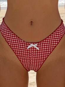 Women's Summer Solid Color Yellow Bikini Set Two Piece Swimsuit Adjustable Strap Beach Swimwear - Red - View 6