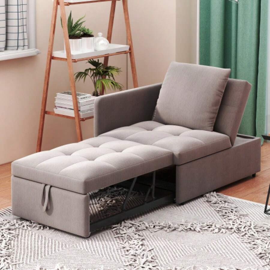 Polsterbett Schlafsofa 3 In 1 Multifunktions-Schlafsofa, Leinenstoffsofa Mit Verstellbarer Rückenlehne, Liegesofa Für Kleine Räume - Grey - View 1
