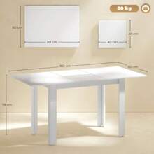 Extendable Dining Table, 120–160 X 70 Cm, Adjustable Kitchen Table For 4 To 6 People, MDF, Glossy White - White - View 3