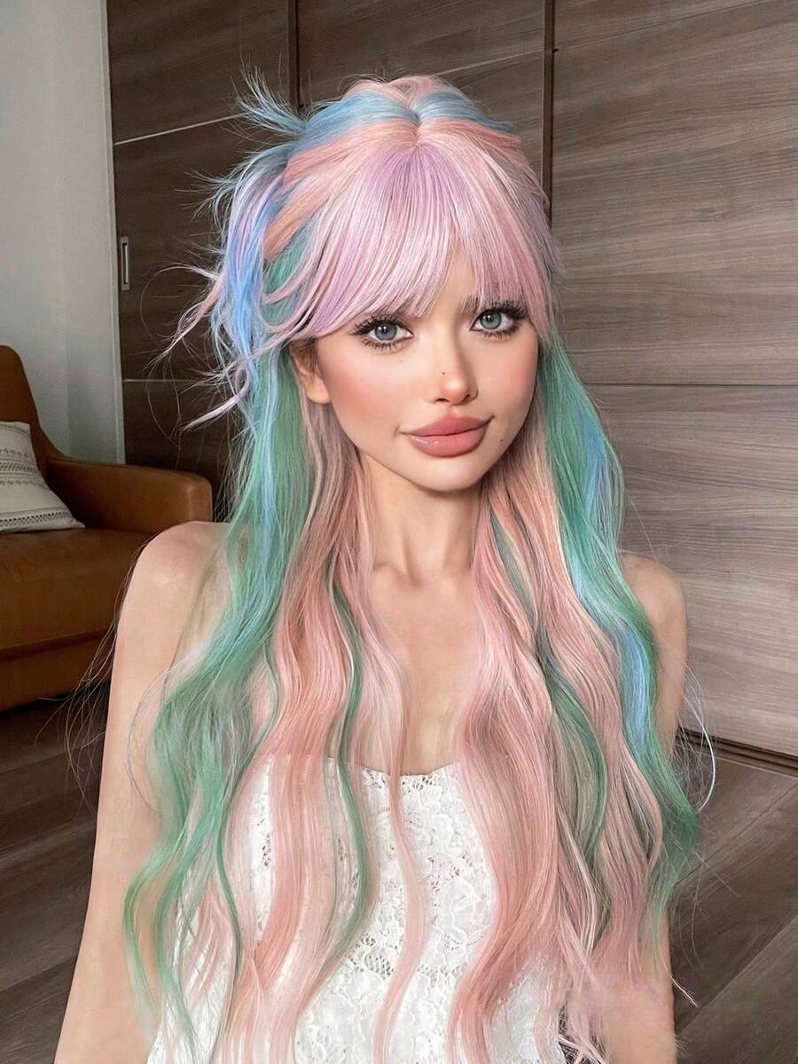 1. Tóc giả xoăn nhiều màu, chịu nhiệt, làm từ sợi tổng hợp, thích hợp sử dụng hàng ngày, có vẻ ngoài tự nhiên và chân thực (Không bao gồm phụ kiện). - Nhiều màu - Xem 1