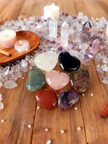 30毫米天然玫瑰石英心形疗愈石，抛光爱情宝石，掌心舒缓石，心形冥想石 - 粉色 - 查看 5