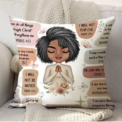 1Pc Inspirational 'My Daily Affirmation' Throw Pillow Cover - 17.7*17.7 Incehs, 2D Digital Single-Side Printing, Machine Washable With Zipper, Perfect For Living Room & Bedroom Decor, Not Insert Included