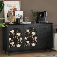 Black Golden Floral Peel And Stick Wallpaper Flowers Contact Paper 17.5\X118\ Se- Adhesive Waterproof Vintage Dark Floral Wall Paper For Shel F Liner Cabinet Decor - DarkandGold - 查看 7