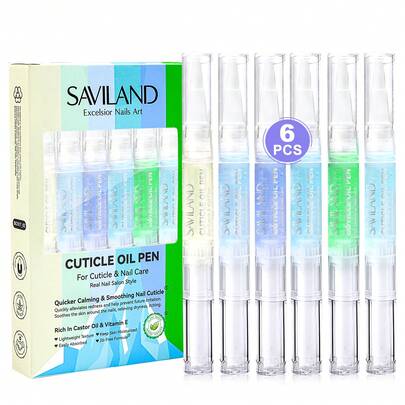 SAVILAND Cuticle Oil Pen For Nails: 6Pcs Vitamin E Nail Oil Cuticle Plant Extracts Nail Growth Oil For Cuticle Nail Care Soothing Calming Repairing Dryness Hangnail Redness At Home On The Go