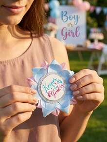 1pc Gender Reveal Pin - Elegant Acrylic Ribbon Brooch, Suitable For Gender Reveal Parties And Baby Shower Games, Creative Secret Keeper Gift - Multicolor - View 2