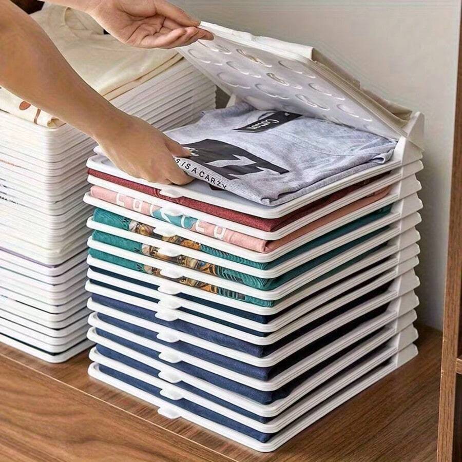 Clothing Folding Board, Clothing Storage And Organizing Tool, Folding Clothing Board Storage Rack, Lazy Folding Clothing Board, Durable, Suitable For Home T-Shirts, Shirts, Pants, Mounted Closet Systems, Wardrobe Management, Spacesaving - White - View 1