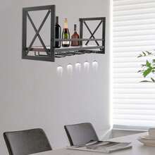 SENDERPICK Wine Racks With 5 Stem Glass Holder Wall-Mounted Wine Rack Rustic Metal Hanging Wine Holder - 黑色 - 查看 3