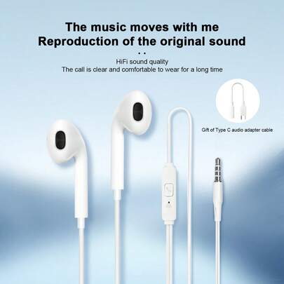 包含Type-C音频转接线，适用于3.5mm有线入耳式耳机、运动耳机、跑步耳机、睡眠耳机。