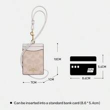 Coach 竖款皮革证件卡套，带透明证件窗口、信用卡槽和可拆卸挂绳 - 沙色 - 查看 6