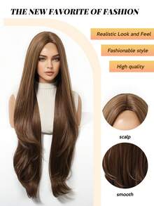 5-Star Recommended 32inch/81cm Long Wavy Mocha Brown Bangs-Free Wig - Women's Heat Resistant Synthetic Wig, Natural And Realistic, Suitable For Cosplay, Colored Synthetic Wigs, High Temperature Wigs, Suitable For Women's Daily Fashion Styling, Also Suitable For Halloween And Christmas Occasions. - 摩卡棕 - 查看 3